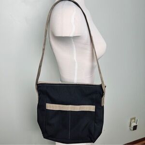 I Bags Handmade in USA Black & Tan Canvas Shoulder Bag Organized Compartments